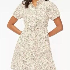 J. Crew Cream Short-Sleeve Tie-Waist Mini Dress with Subtle Dot Print